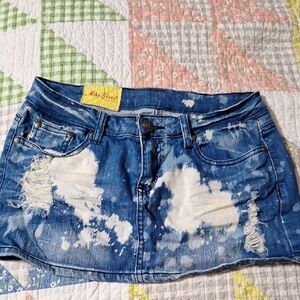 Machine Blue Distressed Mini Skirt